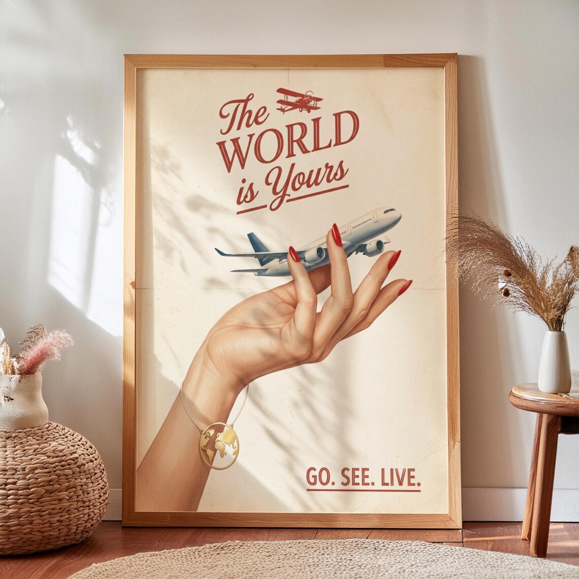 The World Is Yours Vintage Retro Travel Adventure Airplane Poster