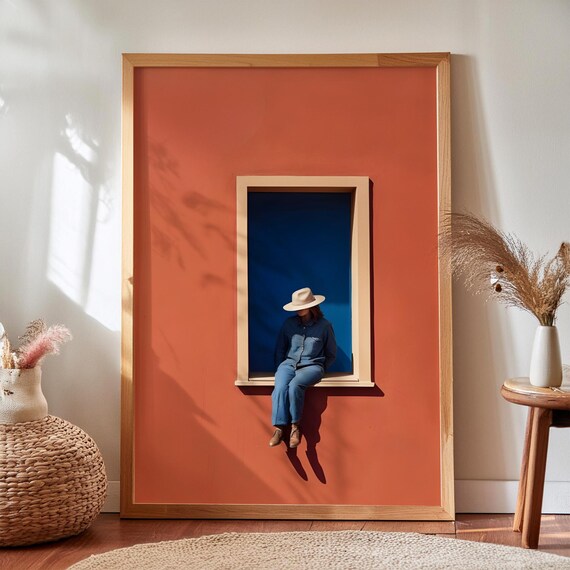 Terracotta Woman in Window Surreal Minimalist Midcentury Art Print
