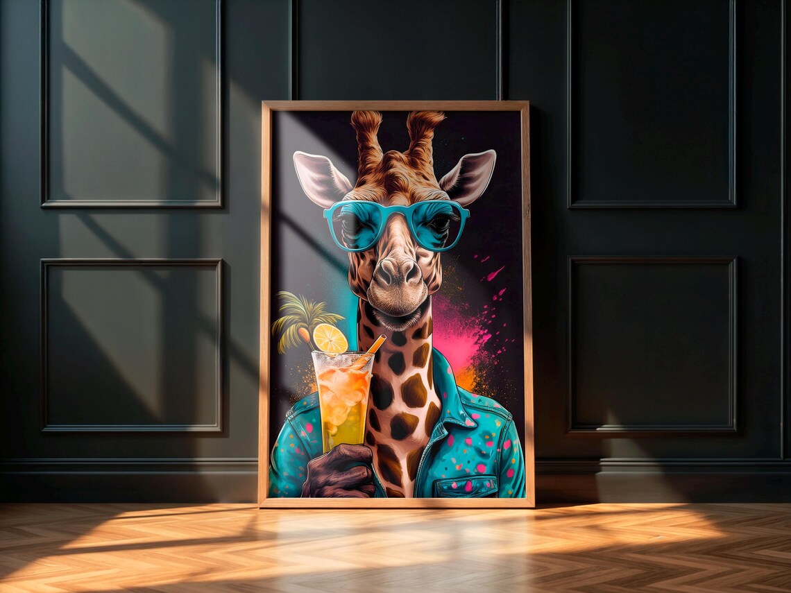 Funky Giraffe Neon Pop Art, Retro Safari Decor - Image 4