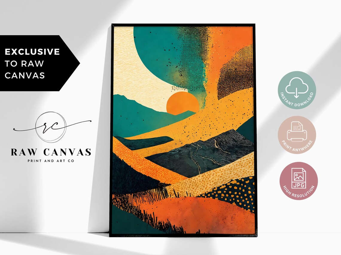 Abstract Landscape Modern Sunset, Minimalist Geometric Art