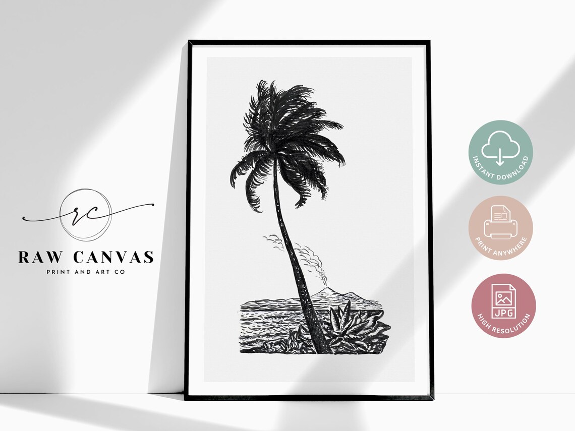 Vintage Palm Tree Art Print, Tropical Island Decor