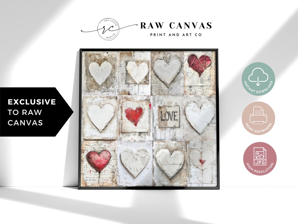 Textured Heart Collage, Rustic Vintage Love Art
