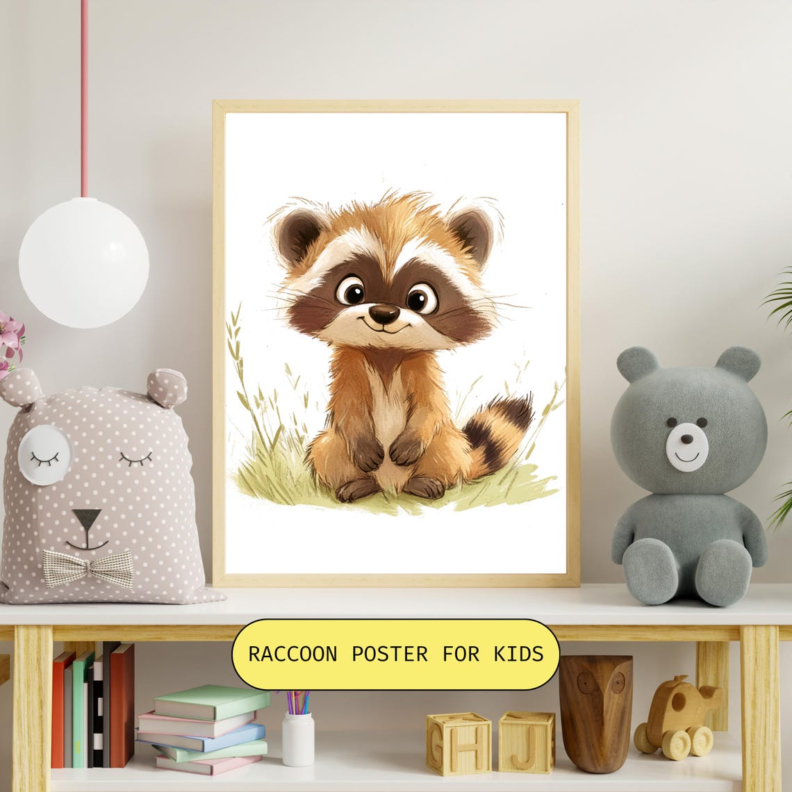 Kids Animal Raccoon Poster Nursery Wall Art Playroom Kids Decor Cute Raccoon Illustration Childrens Room Prints Raccoon Poster