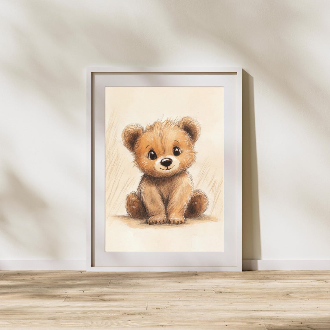 Adorable Fluffy Baby Bear Cub Sitting in Grass Nursery Poster - Image 2