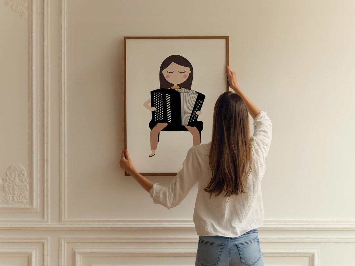 Girl Playing Black Button Accordion Kids Music Instrument Art Poster - Image 2