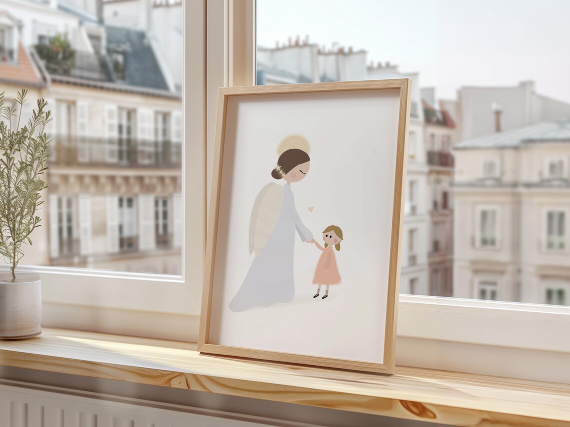 Guardian Angel Holding Little Girl Hand Sweet Nursery Wall Art Print - Image 3