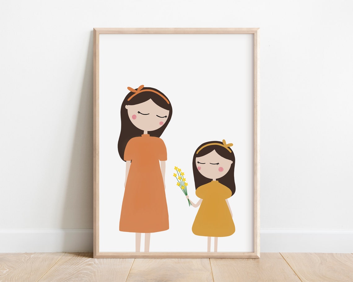 Flowers For Mom Art Print Mother Daughter Print Mother Daughter Wall Art Mom And Daughter Poster Mother Day Gift