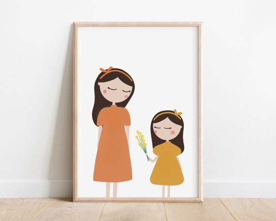 Flowers For Mom Art Print Mother Daughter Print Mother Daughter Wall Art Mom And Daughter Poster Mother Day Gift