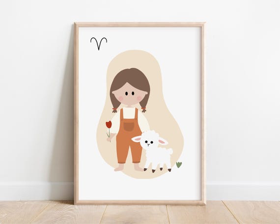 Zodiac Aries Art Print Aries Girl Wall Art Aries Baby Gift Aries Zodiac Gift Nursery Zodiac Prints Aries Poster