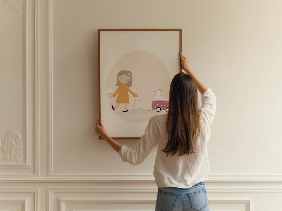 Little Girl With A Goose Art Print Goose Nursery Print For Girls Cute Goose Wall Art Girls Room Goose Girl And Goose - Image 2