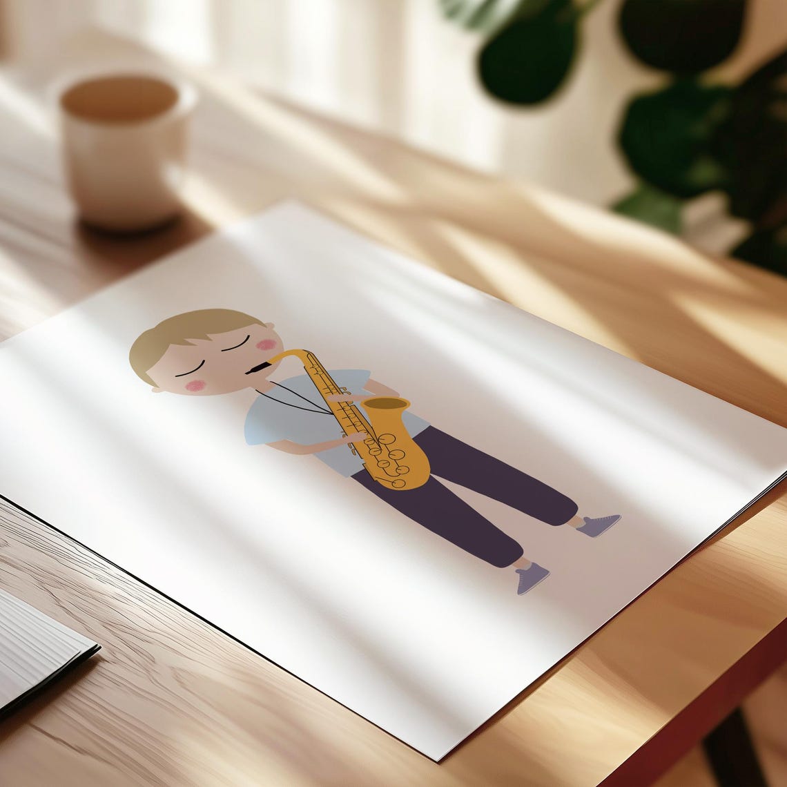 Saxophone Player Boy Minimalist Kids Music Room Decor Art Print - Image 3