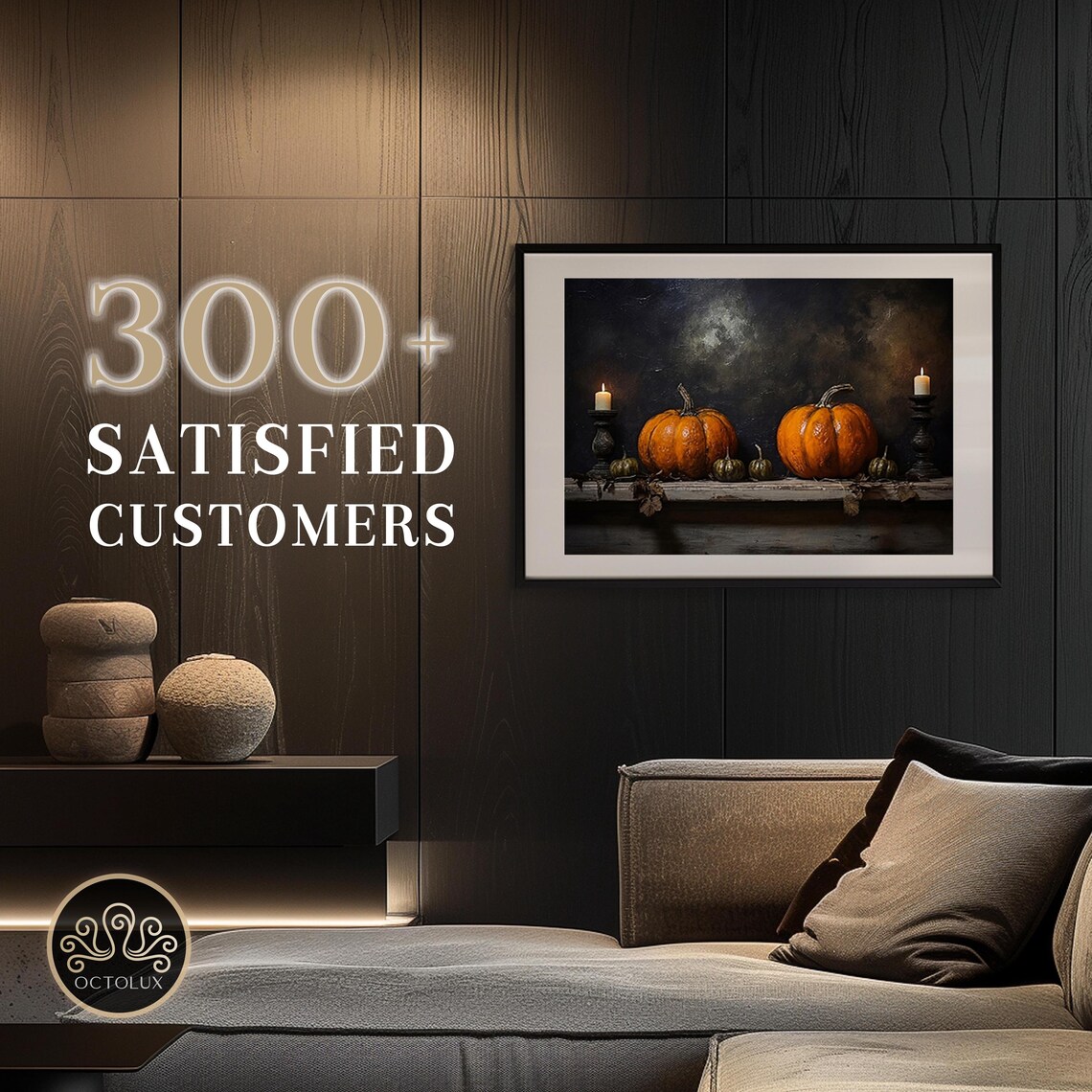 Dark Moody Pumpkins And Candles Still Life Halloween Fall Wall Art Print - Image 2