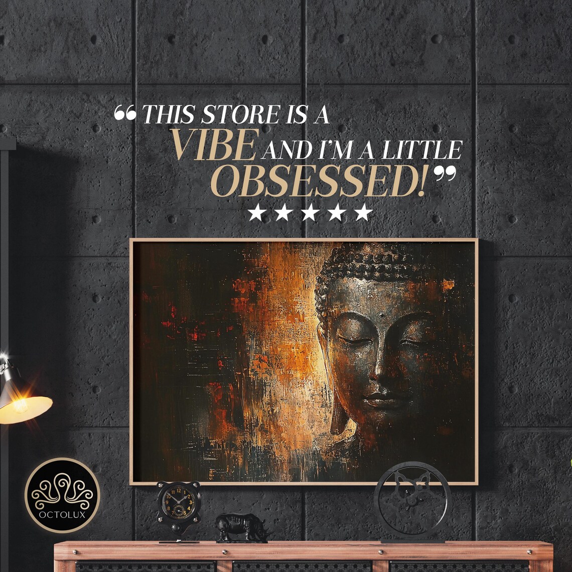Buddha Face Textured Abstract Zen Spiritual Wall Art Print In Amber Tones - Image 3