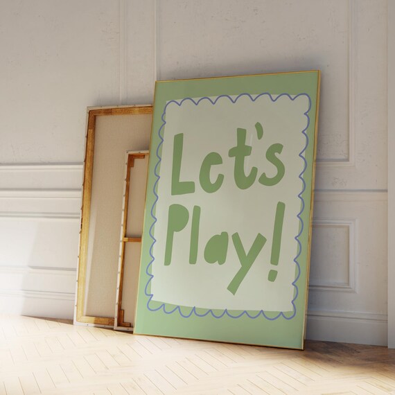 Lets Play Print Nursery Wall Art Kids Room Prints Sage Green Baby Colorful Playroom Fun