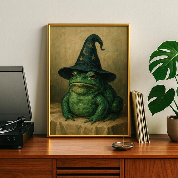 Toad In Witch Hat Vintage Halloween Oil Painting Frog Poster