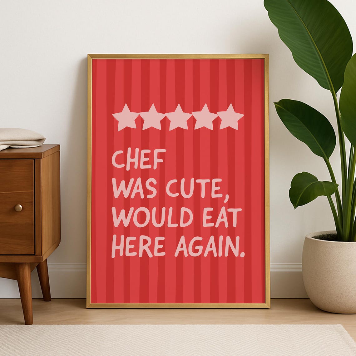 Chef Was Cute Would Eat Here Again Print Funny Kitchen Quote Prints Wall Art Trendy