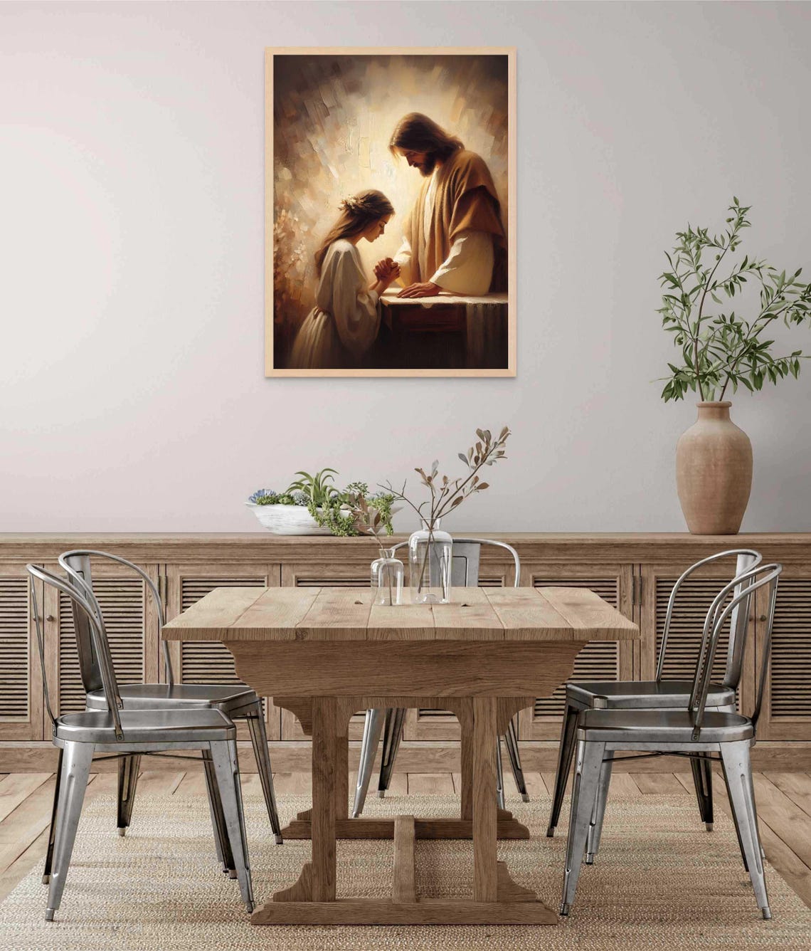 Jesus Holding Young Woman's Hand At Table In Soft Light Faith Poster - Image 6