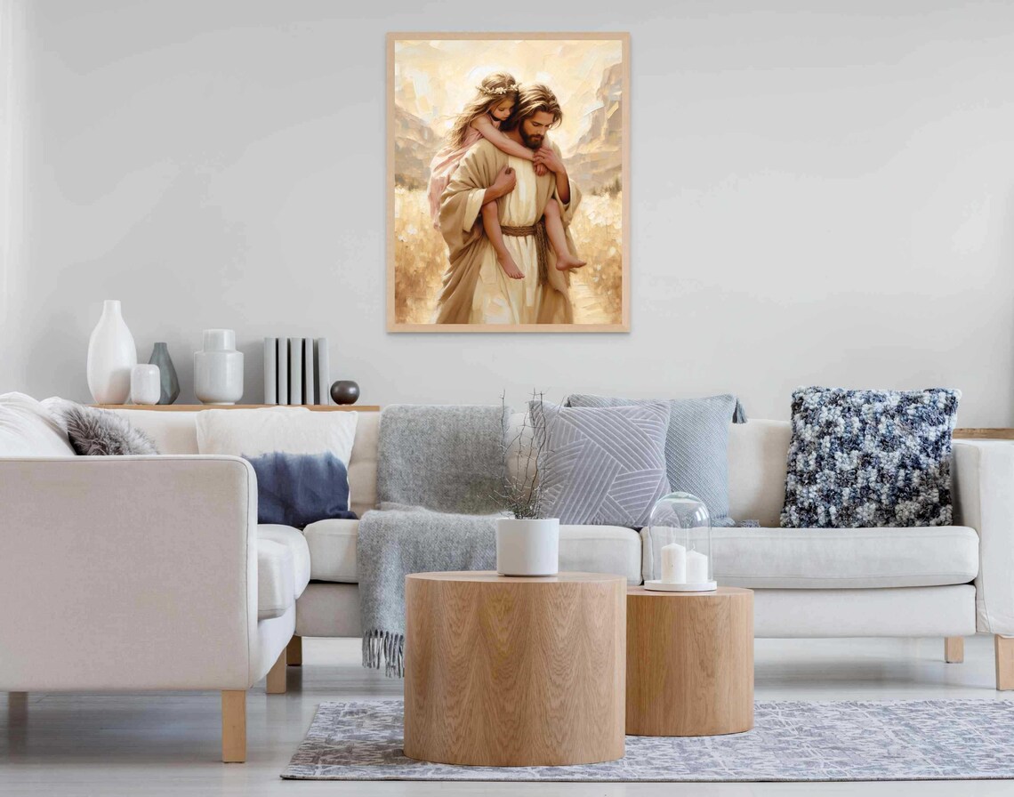 Jesus Carrying Little Girl Piggyback Through Golden Field Joyful Poster - Image 7