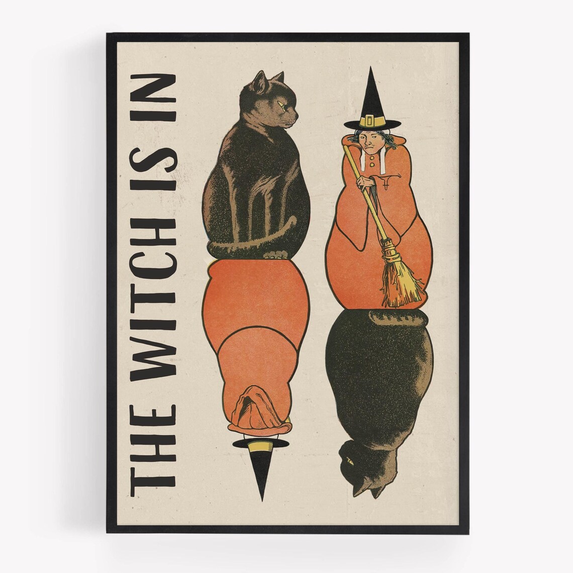 The Witch Is In Reversible Cat And Witch Vintage Illusion Poster