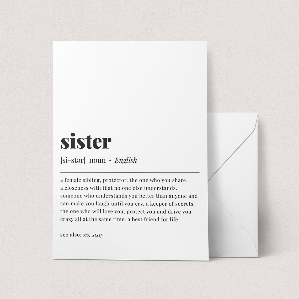 Sister Definition Best Friend Love Gift Minimalist Typography Poster