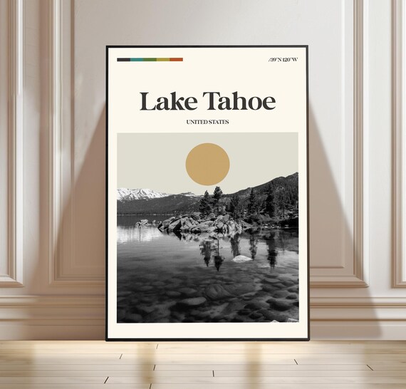 Lake Tahoe United States Minimalist Travel Poster with Coordinates