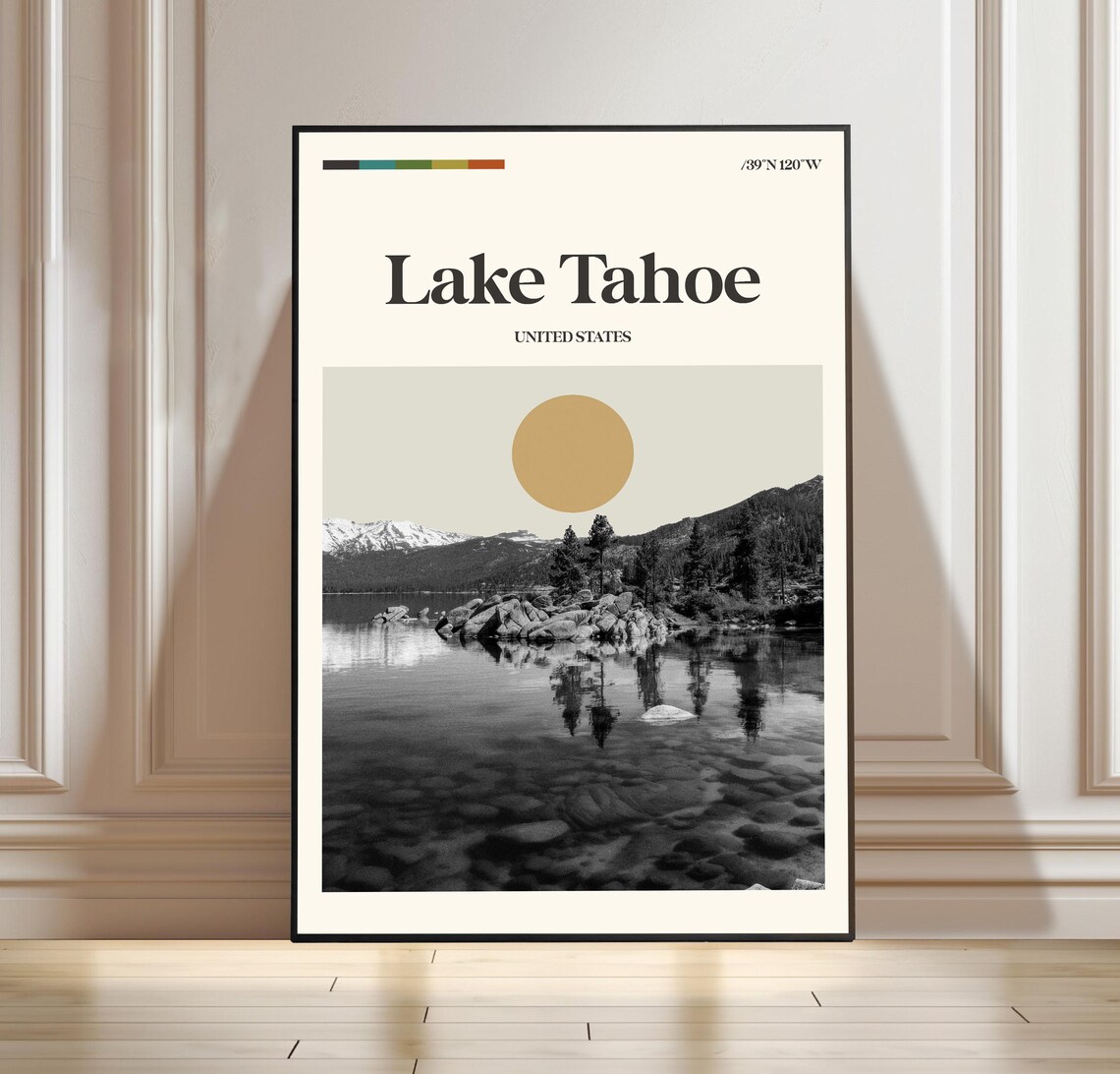 Lake Tahoe United States Minimalist Travel Poster with Coordinates
