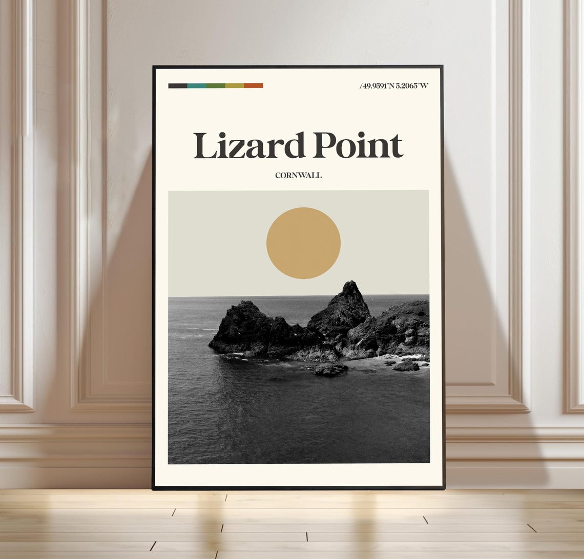 Lizard Point Cornwall Minimalist Travel Poster with Coordinates