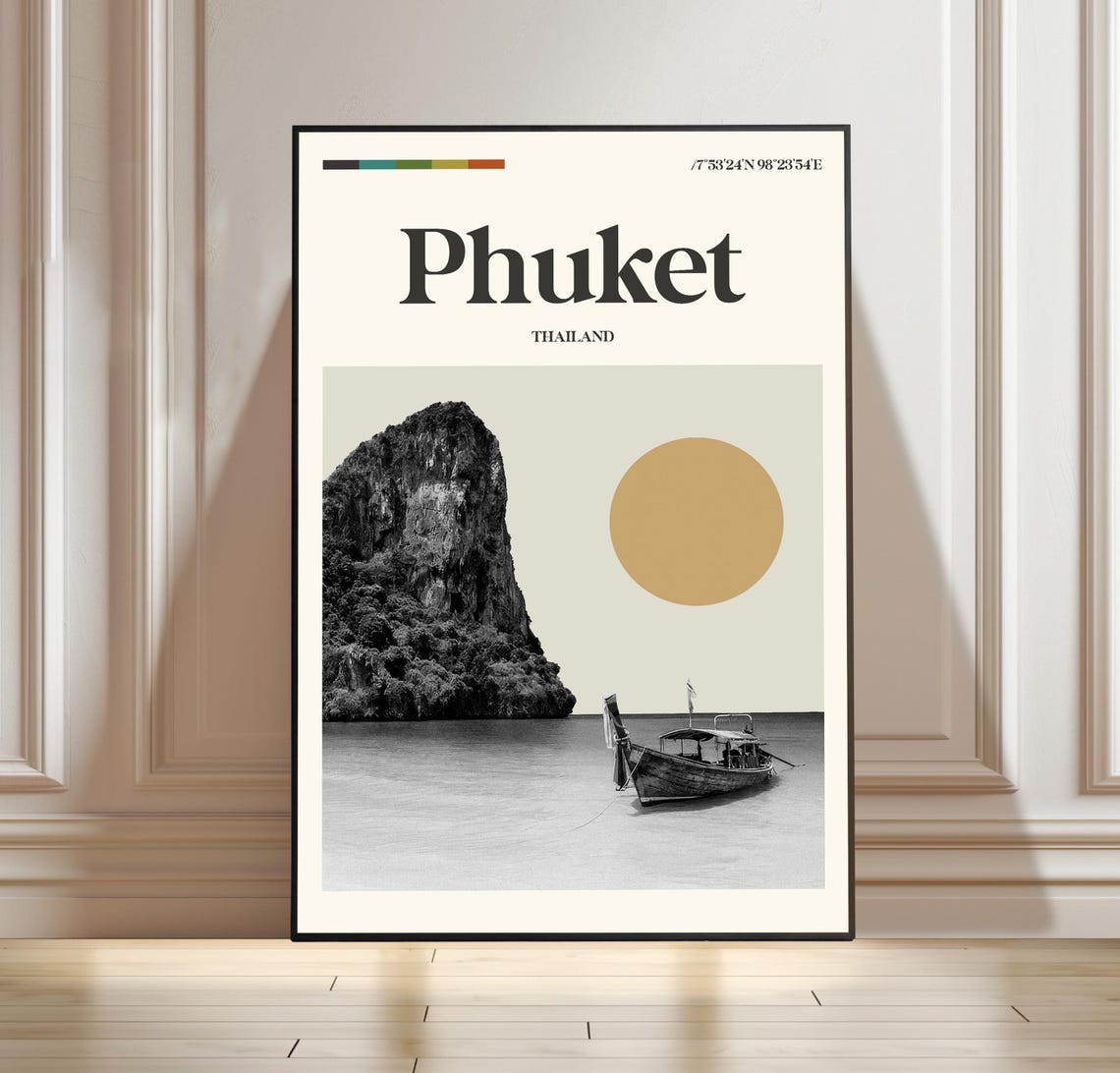 Phuket Thailand Minimalist Limestone Karst Island Travel Poster