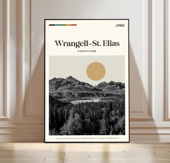 Wrangell St Elias National Park 1980 Vintage Travel Poster Minimalist Art