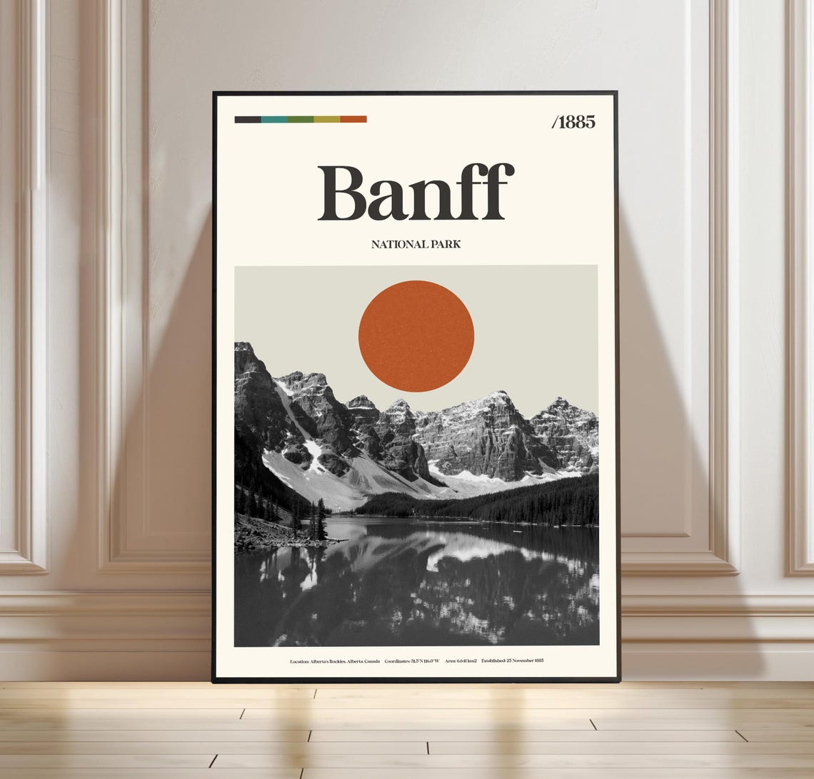 Banff National Park Canada Minimalist Retro Mountain Travel Poster