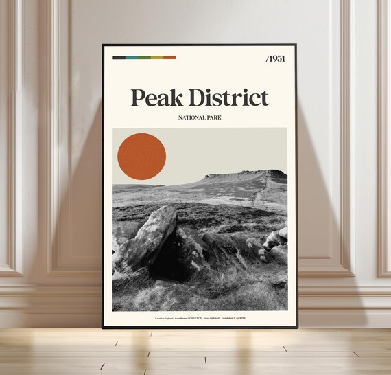 Peak District National Park England Minimalist Moorland Travel Poster