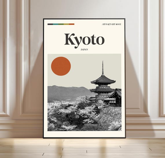 Kyoto Poster Japan Travel Print Cityscape Gift Cherry Blossom Wall Art