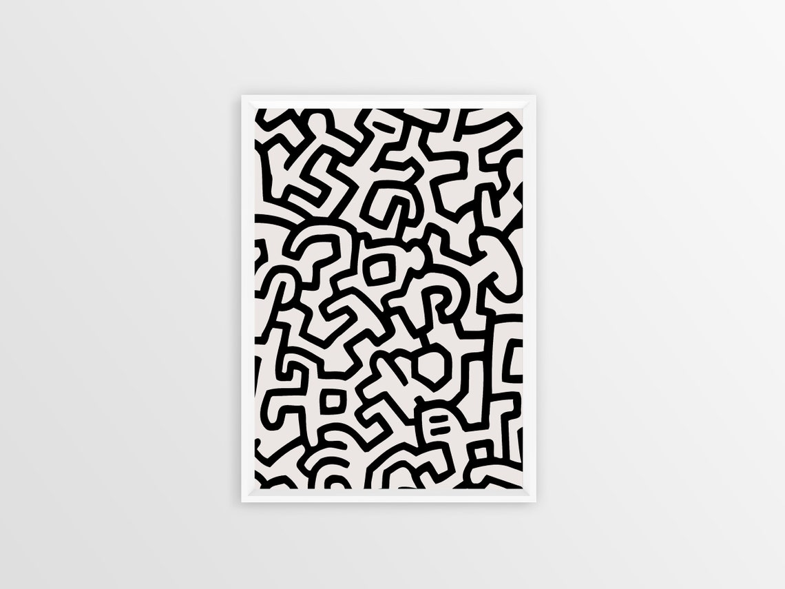Keith Haring Black and White Maze Dancing Figures Vintage Poster - Image 3