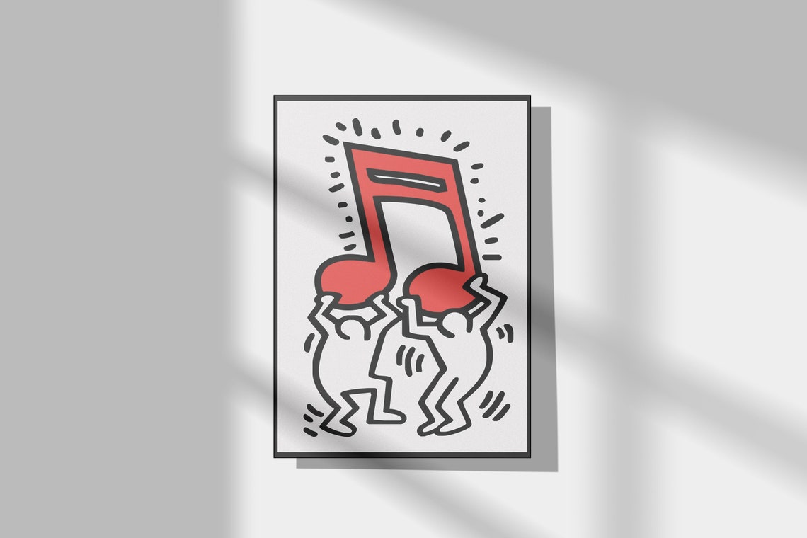 Keith Haring Red Music Note Dancing Figures Pop Art Music Poster - Image 2