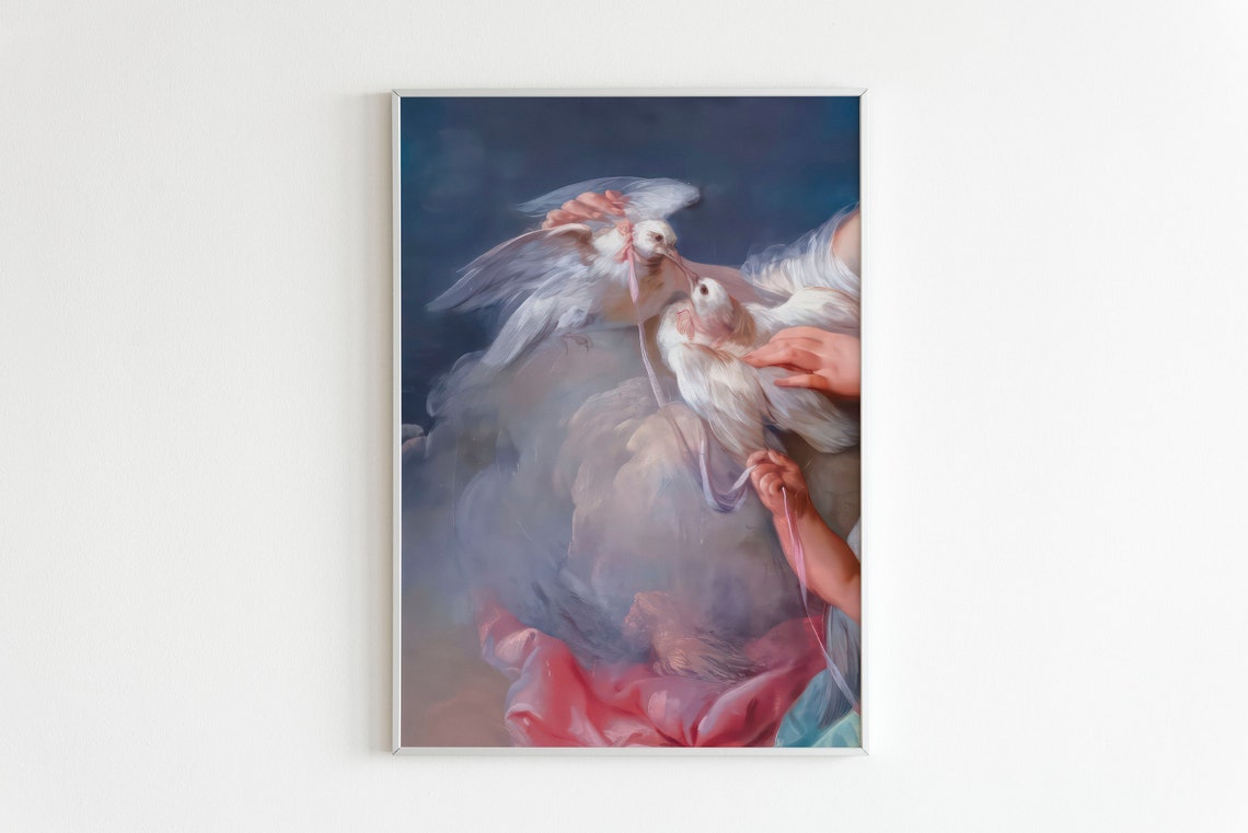 Vintage White Doves Held In Gentle Hands Classical Painting Poster