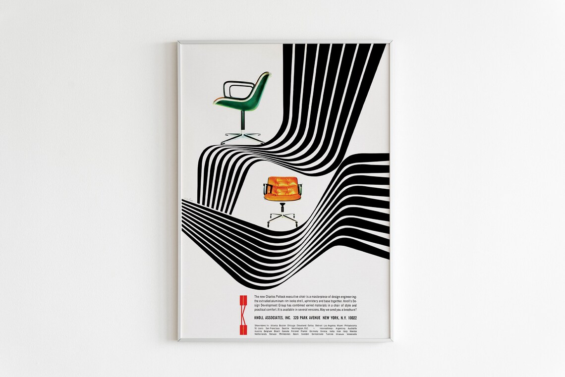 Knoll Charles Pollock Chair Mid Century Modern Vintage Ad Poster