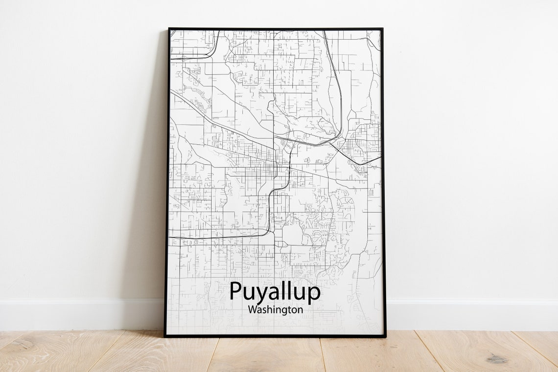Puyallup Washington Minimalist Black and White City Street Map Poster