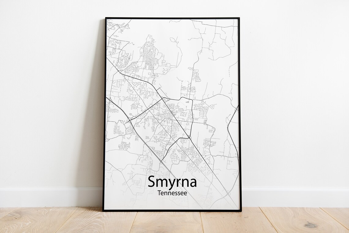 Smyrna Tennessee Minimalist Black And White City Street Map Poster