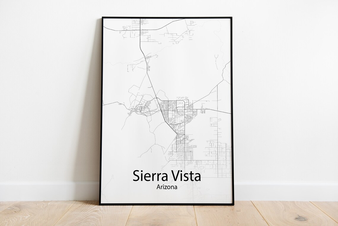Sierra Vista Arizona Black and White Minimalist Street Map Poster