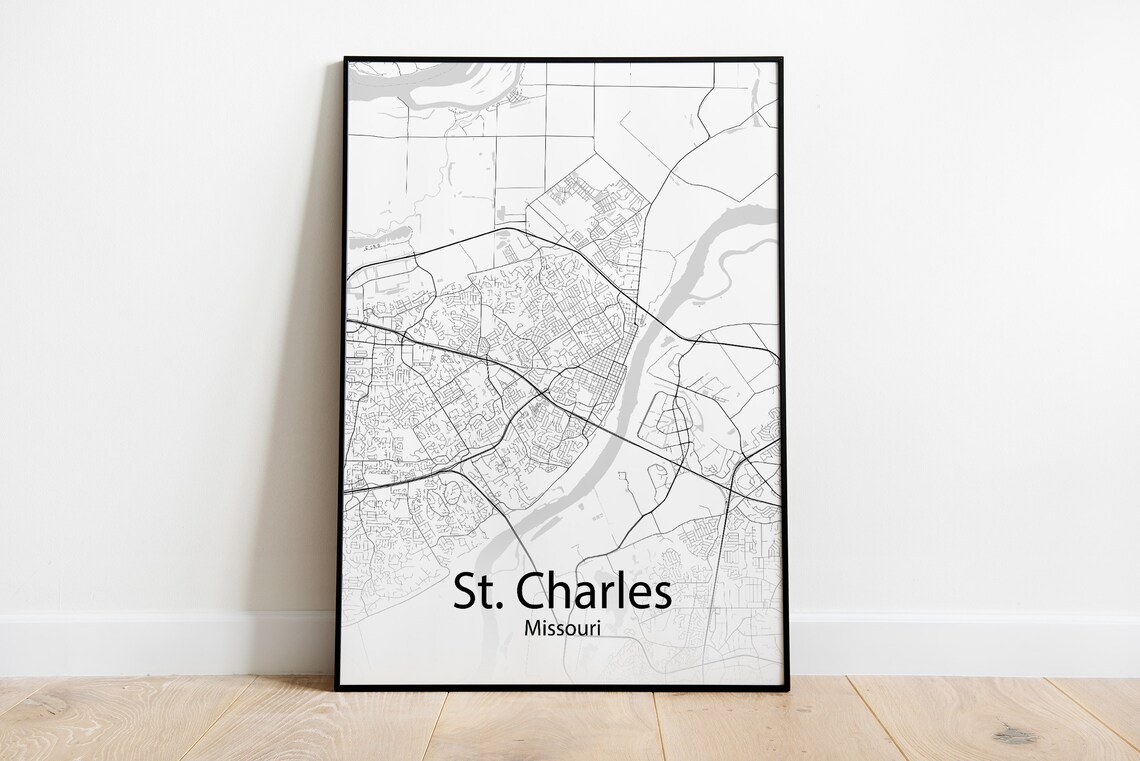 St. Charles Missouri Black and White Minimalist Street Map Poster
