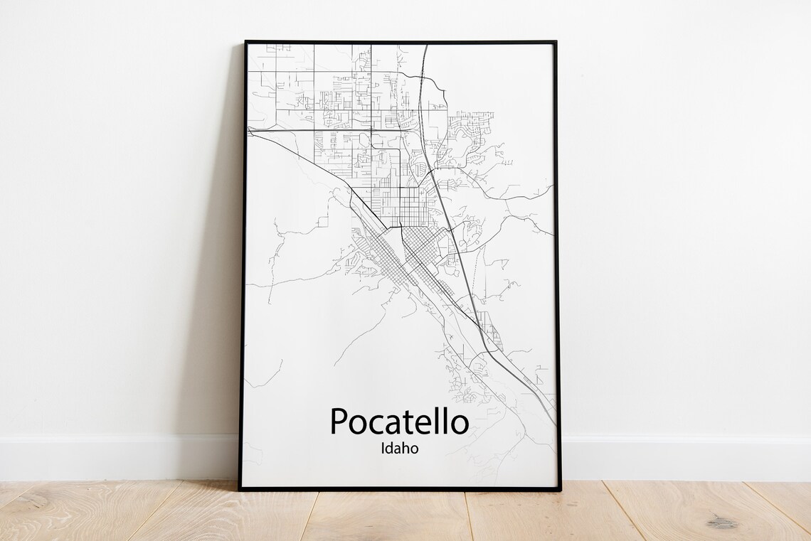 Pocatello Idaho City Map Minimalist Black And White Street Art Poster