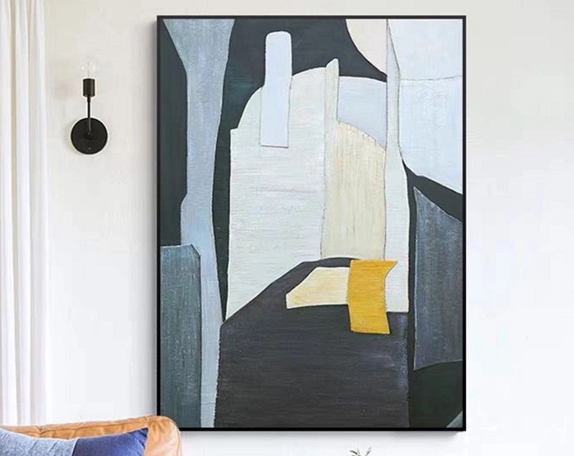 Black White Abstract With Mustard Accent Sophisticated Art Poster