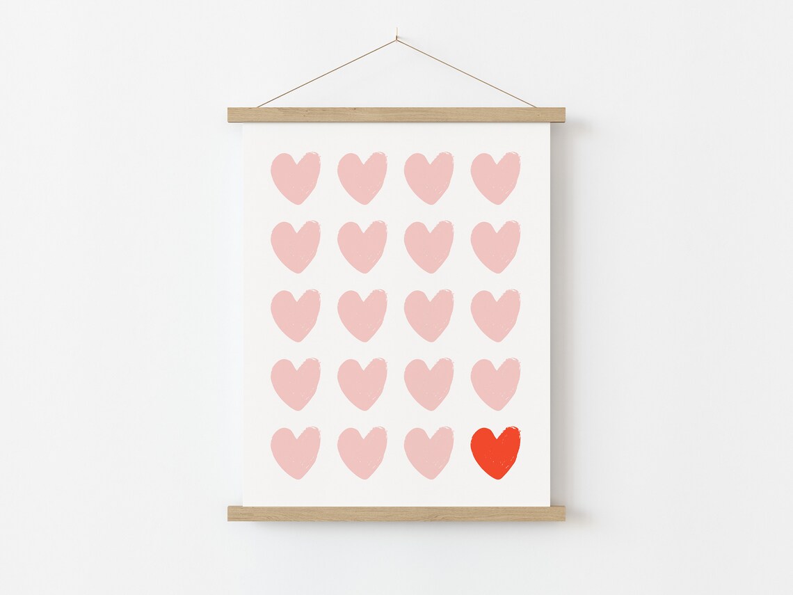 Blush Pink Heart Grid With One Red Heart Valentine Minimal Art Poster - Image 2