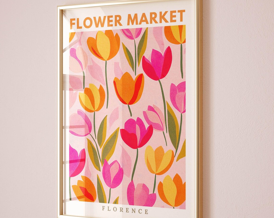 Flower Market Florence Pink Orange Tulips Botanical Art Poster - Image 2