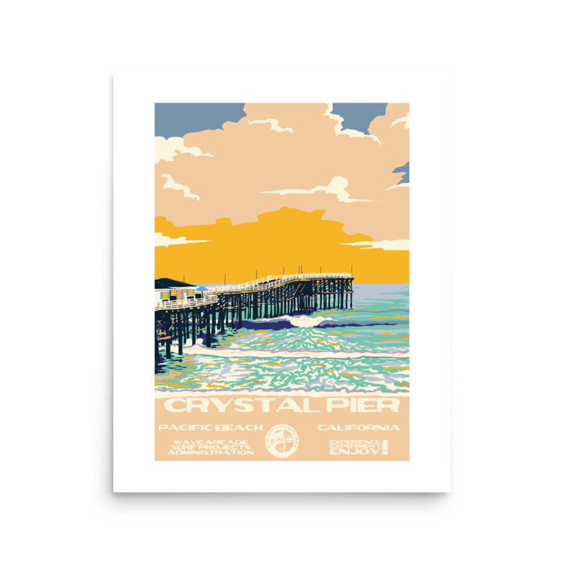 Crystal Pier Pacific Beach California Sunset Pier Surf Poster Vintage - Image 2