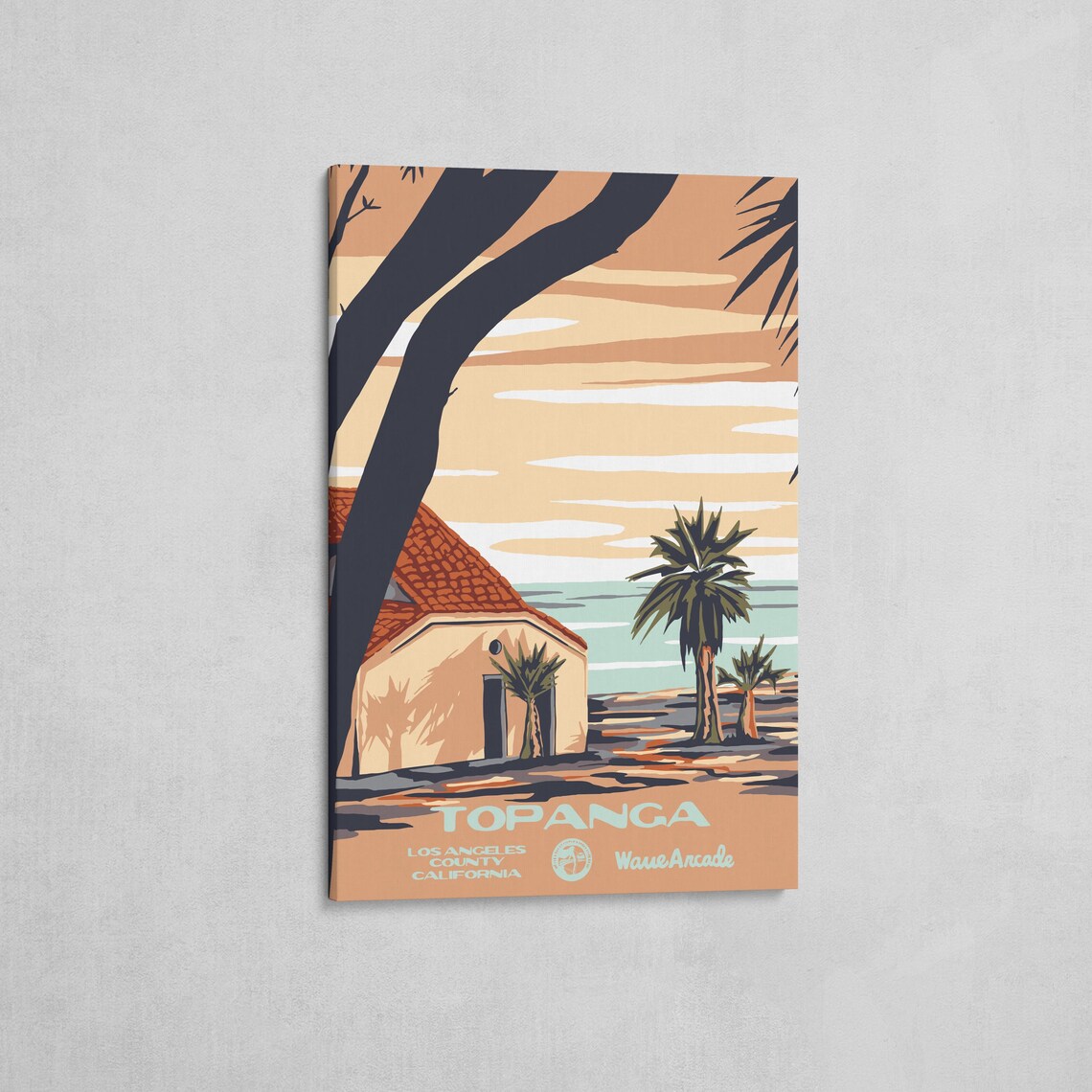 Topanga Los Angeles California Beach Hut Palm Trees Vintage Art Poster - Image 2