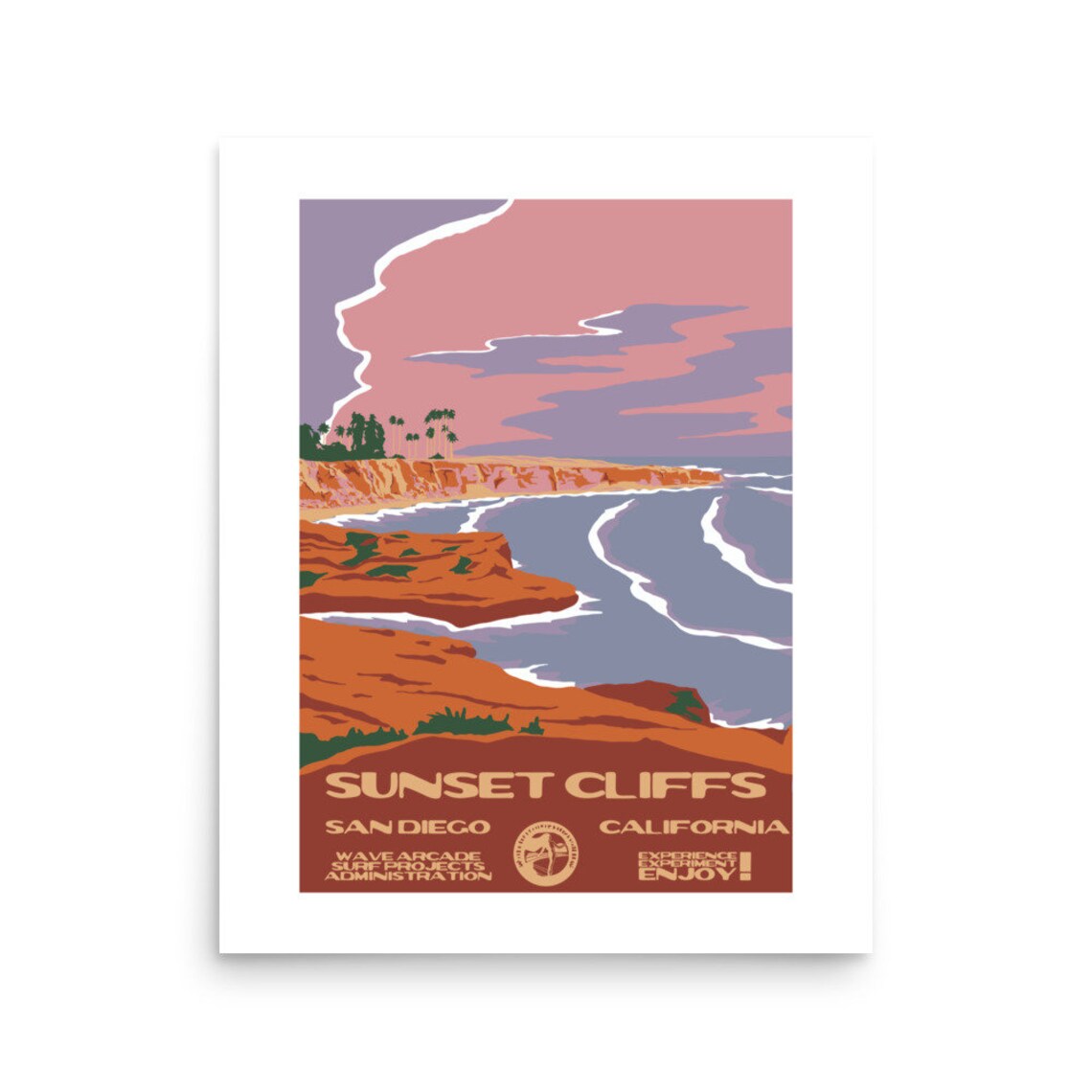 Copy Sunset Cliffs San Diego Ca Surf Poster National Parks Style - Image 2