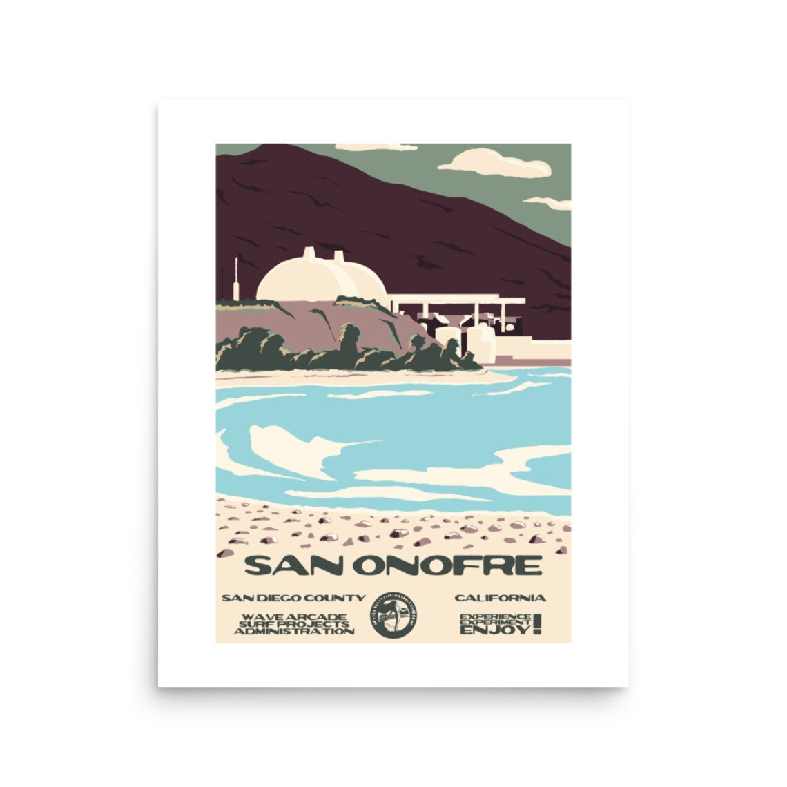 Copy San Onofre San Diego County Ca Surf Poster National Parks Style - Image 2