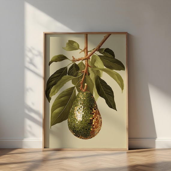 Disco Ball Avocado Botanical Illustration Kitchen Art Poster
