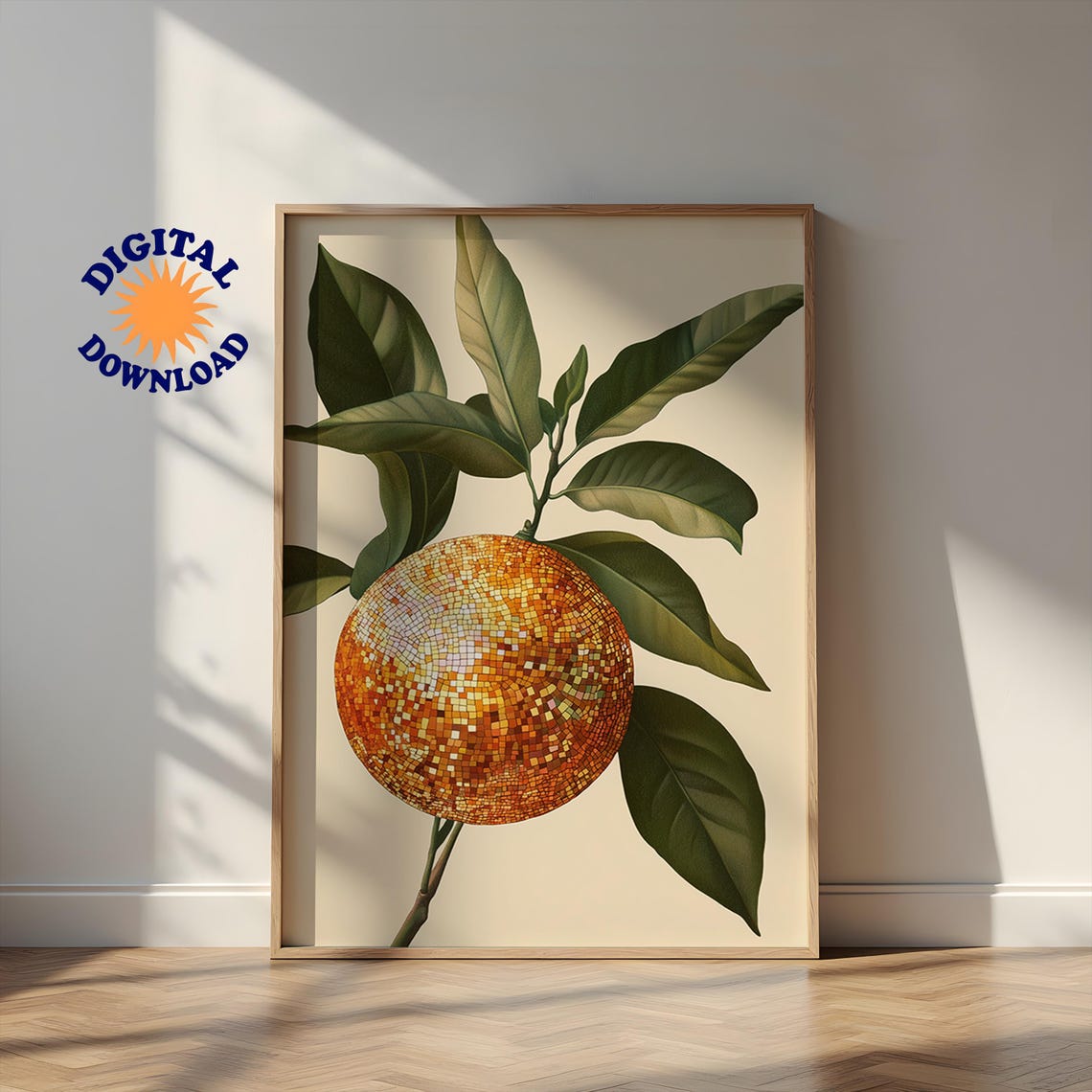Disco Ball Orange Glittering Citrus Fruit Fun Kitchen Bar Wall Art